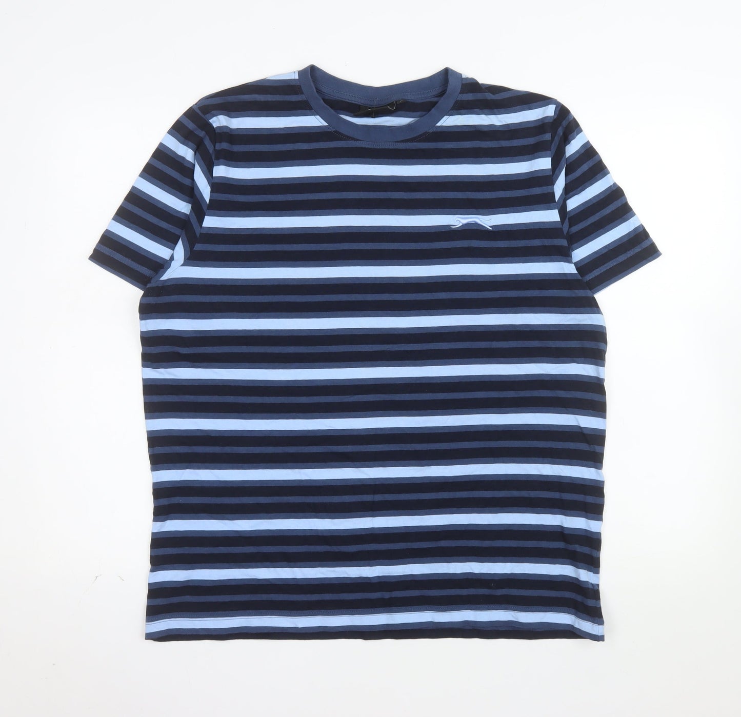 Slazenger Men's Blue Striped Cotton Crew Neck T-Shirt L