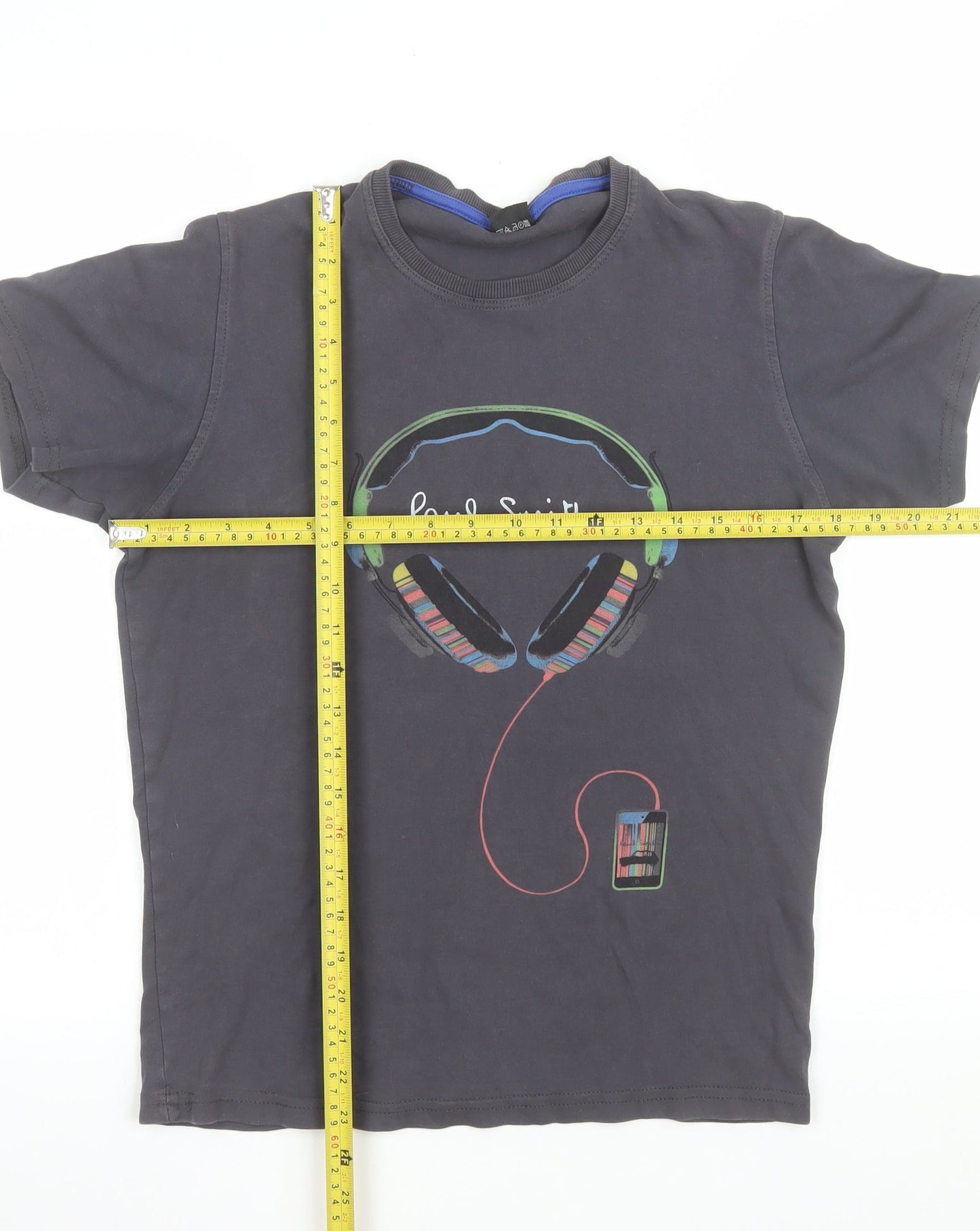 Paul Smith Men's Black Music Headphones Graphic Cotton T-Shirt Size S