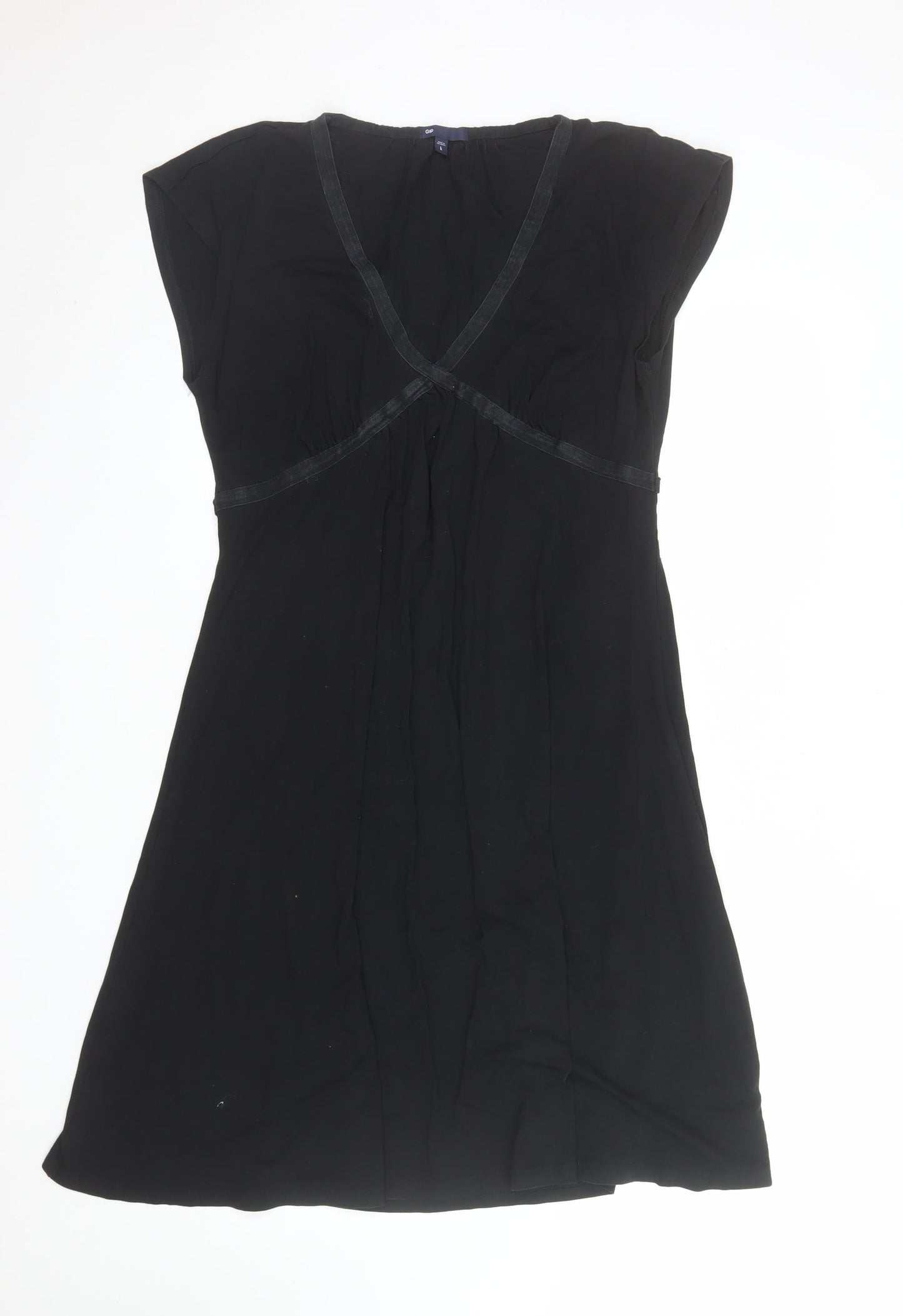 Gap Women’s Black Knee Length V-Neck Empire Waist Cotton Dress Size L