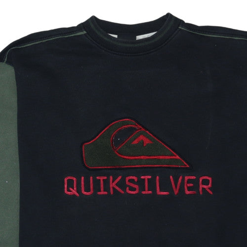 Quiksilver Mens Black Green Embroidered Logo Sweatshirt L