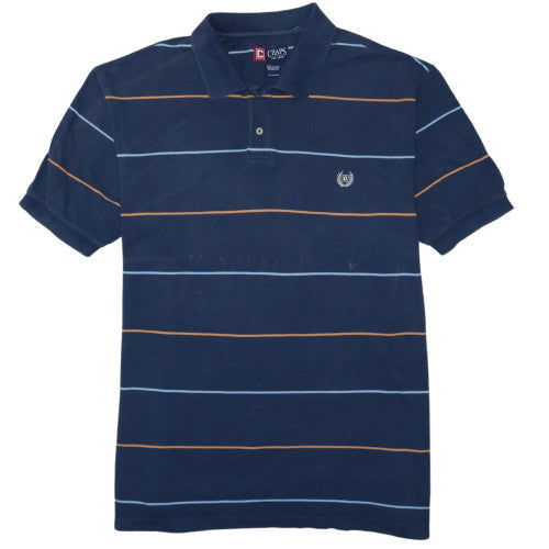 Chaps Men's Navy Blue Striped Cotton Polo Shirt XL Classic Fit