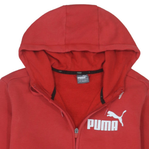 Puma Men's Red Full Zip Hoodie L Logo Sports Fleece Sweatshirt