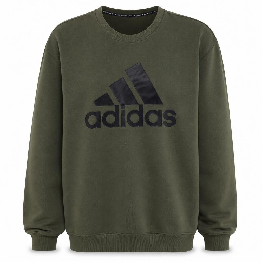 Adidas Mens Green Logo Crew Neck Pullover Sweatshirt Size L