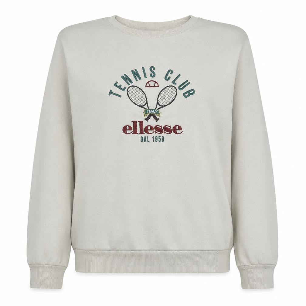 Front view of Ellesse Women's Beige Crew Neck Tennis Club Sweatshirt UK 8