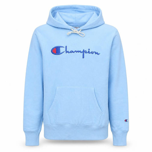 Champion Men's Blue Pullover Hoodie Medium Embroidered Logo Fleece