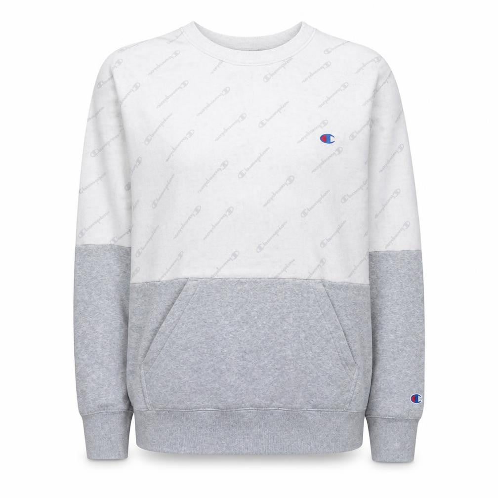 Champion Women Grey & White Logo Crew Neck Pullover Sweatshirt L