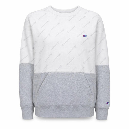 Champion Women Grey & White Logo Crew Neck Pullover Sweatshirt L