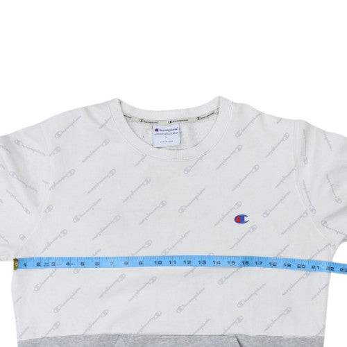 Champion Women Grey & White Logo Crew Neck Pullover Sweatshirt L