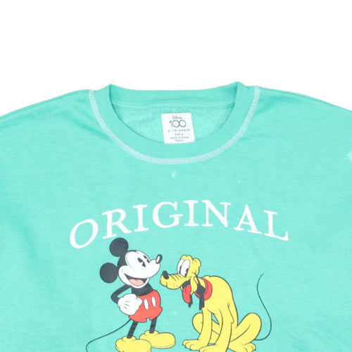 Primark Disney Women's Green Mickey & Pluto Crew Neck Sweatshirt Size M 12/14