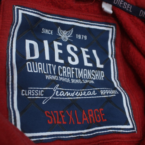 Diesel Men's Red Full Zip Hoodie XL Sports Graphic Sweatshirt