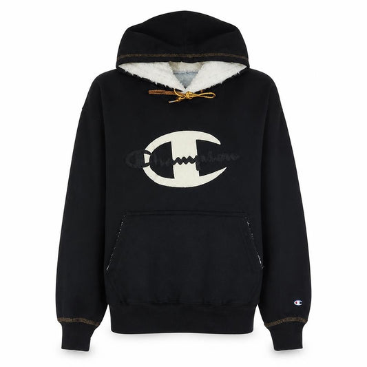 Champion Women's Black Pullover Hoodie Small Faux Fur Lined Logo Sweatshirt
