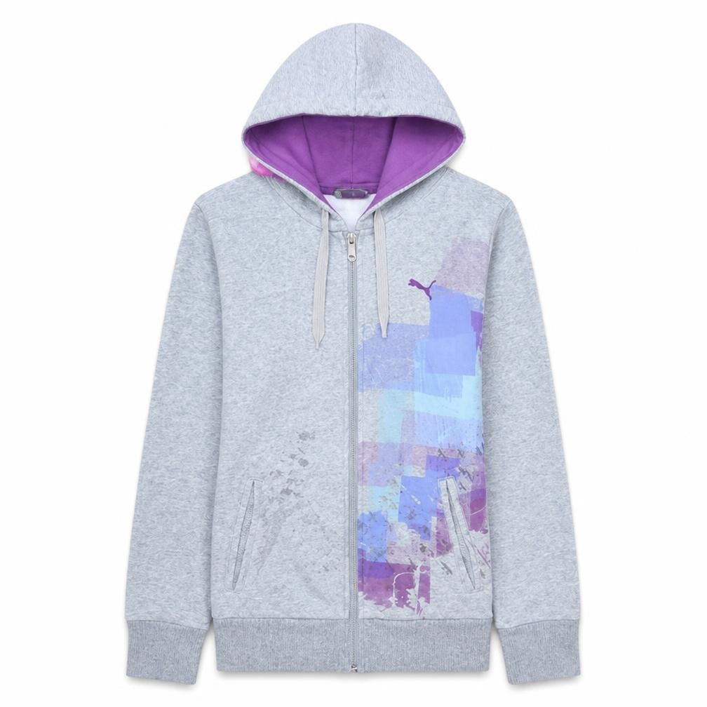 Puma Women's Grey Full Zip Hoodie XS UK 8 Cotton Blend