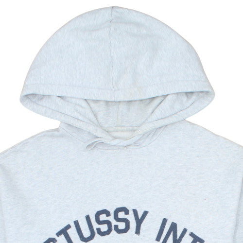 Stussy Mens Grey Pullover Hoodie Small Graphic Print Streetwear