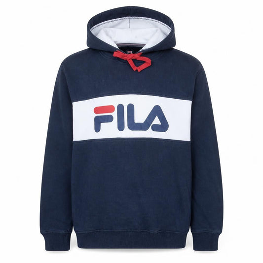 FILA Men's Blue Pullover Hoodie M Logo Graphic Fleece Sweatshirt