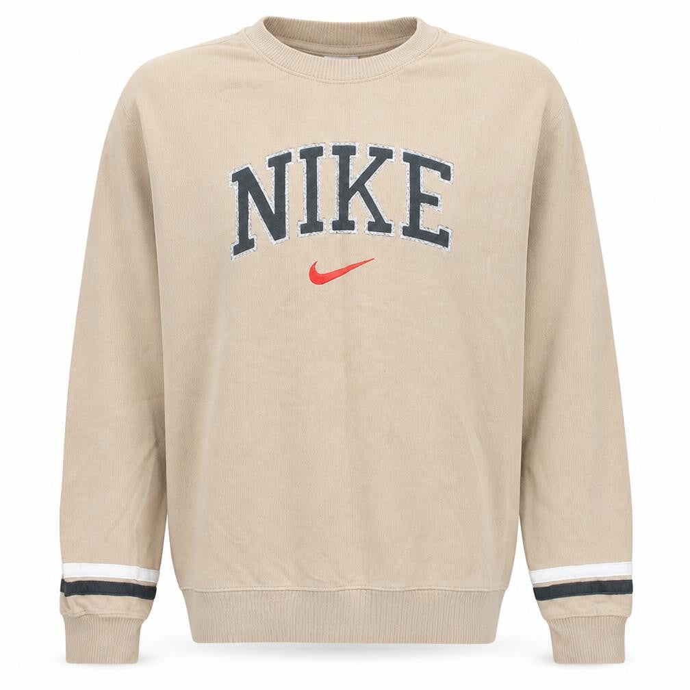 Nike Men's Beige Pullover Sweatshirt S Embroidered Logo Crew Neck