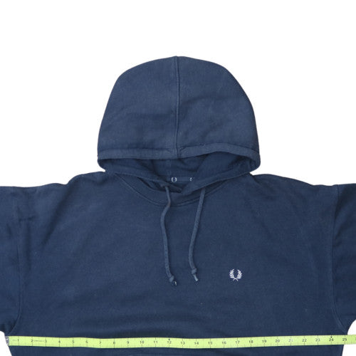 Fred Perry Men Blue Pullover Hoodie M Cotton Fleece Logo Sweatshirt