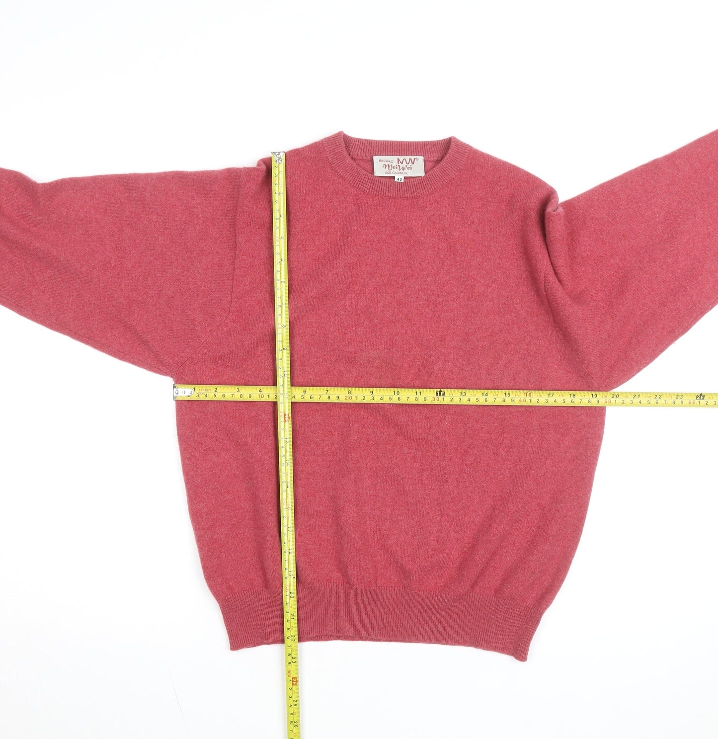 Beijing MeiWei Men's Pink Cashmere Crew Neck Jumper L