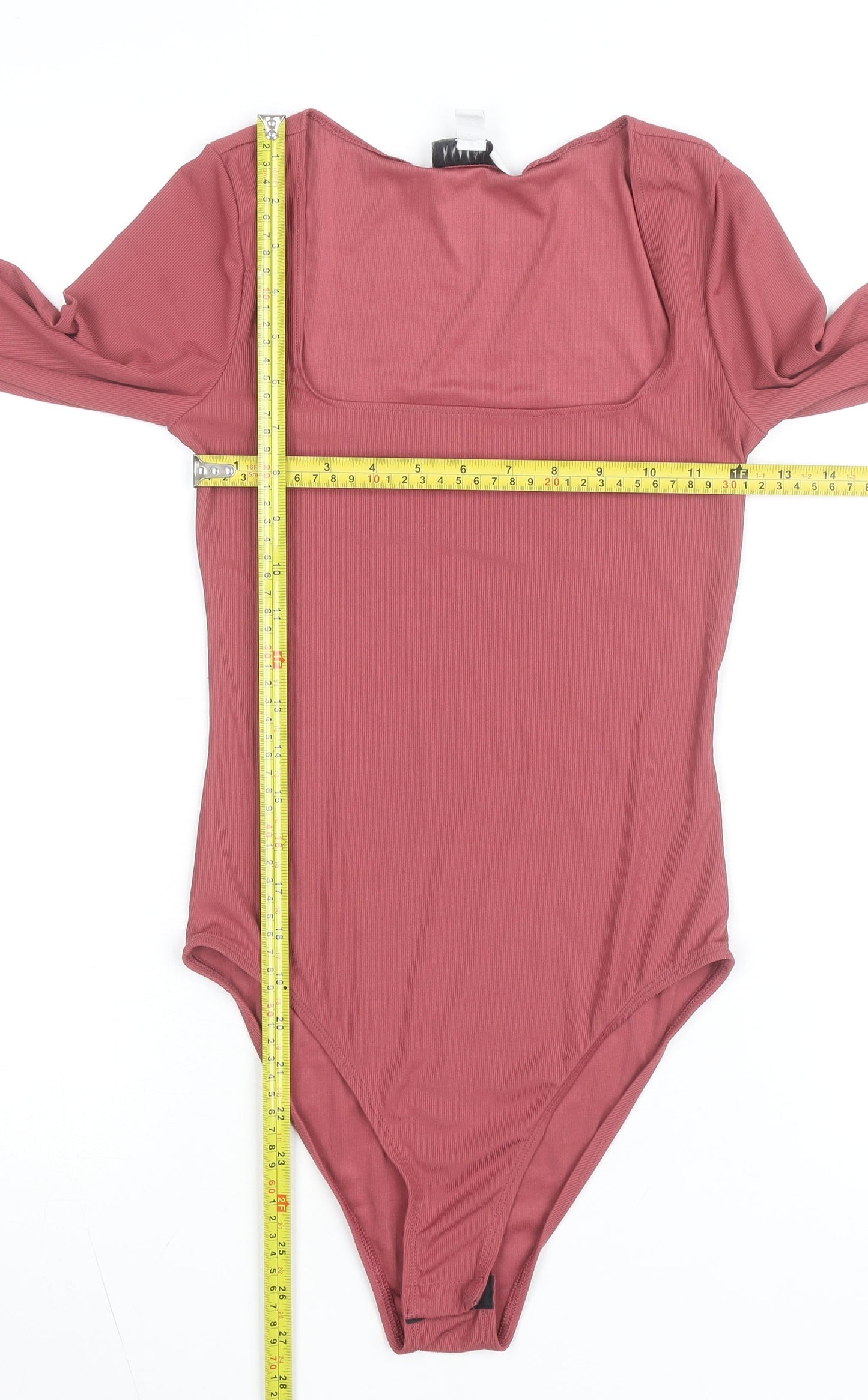 Topshop Women’s Pink Long Sleeve Square Neck Bodysuit Size 8