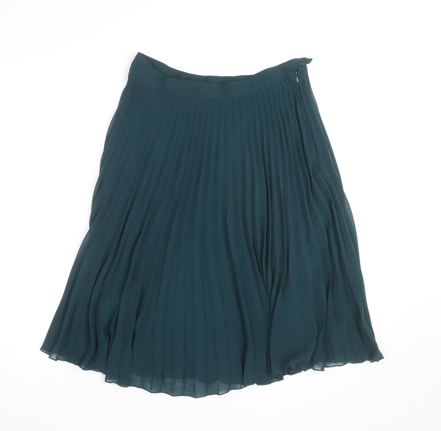 New Look Women Green Pleated Midi Skirt Size 12 Zip Lined