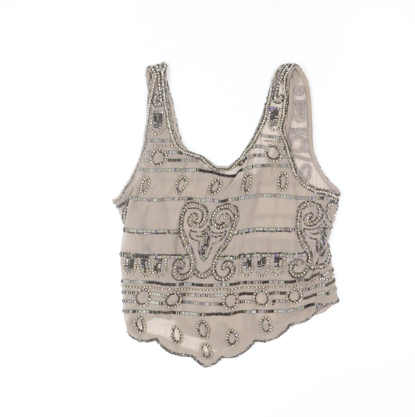 Miss Selfridge Womens Beige Beaded Camisole Tank Top Size 8