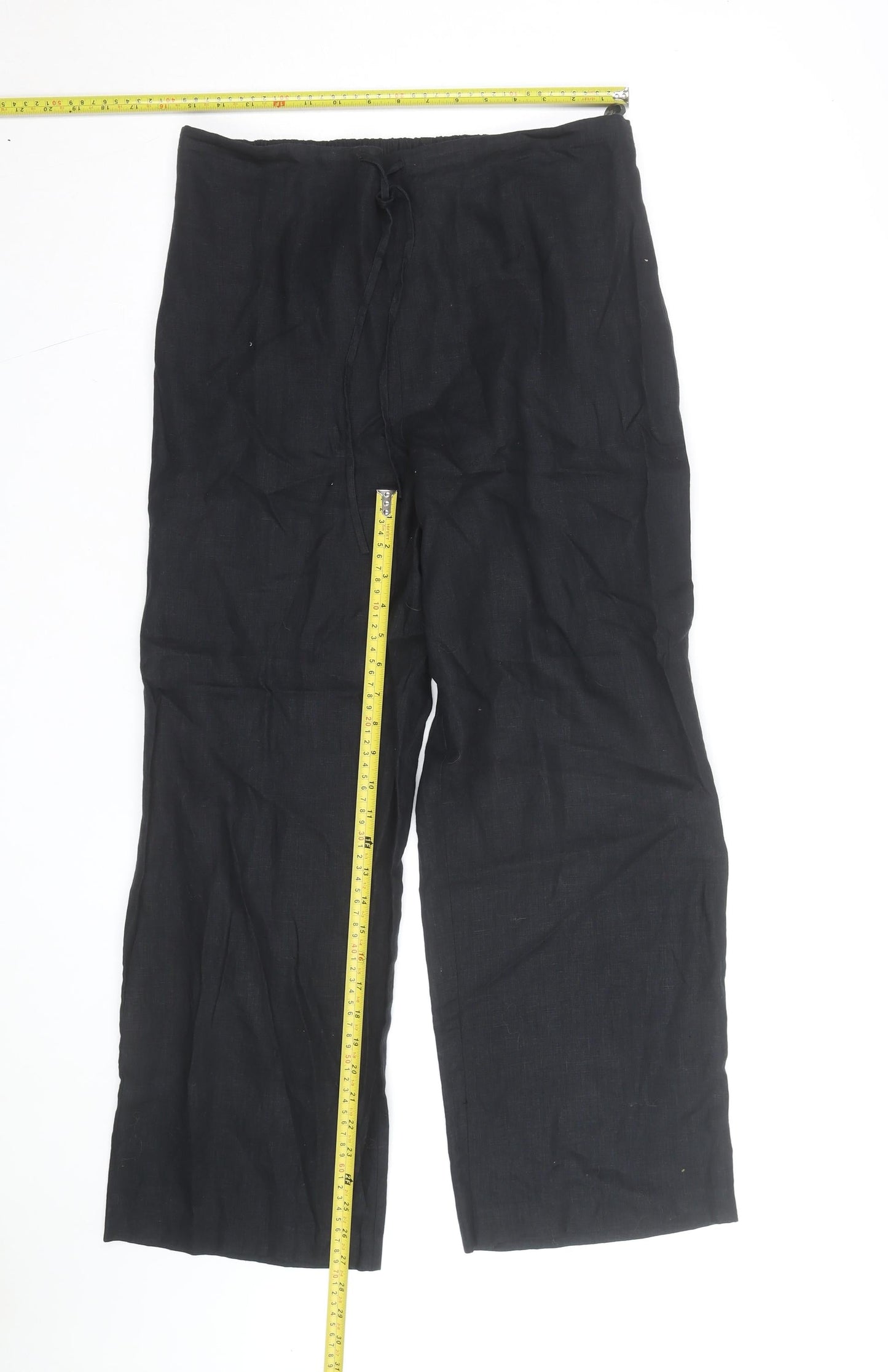 Laura Ashley Women’s Black Linen Drawstring Trousers Size 12