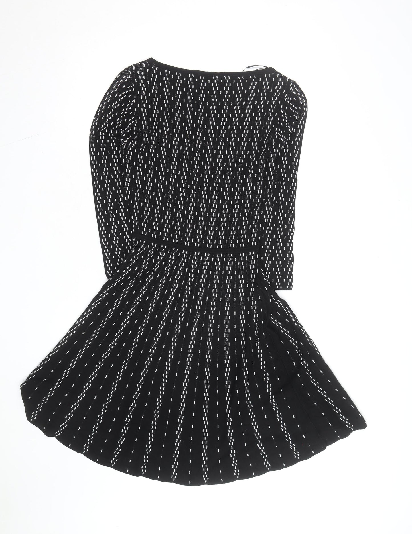 Monsoon Women’s Black Geometric Fit & Flare Knitted Dress Size S