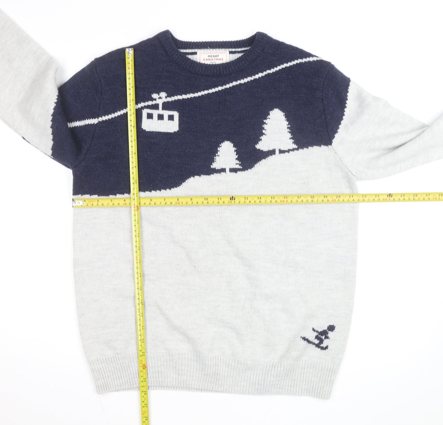 Next Mens Grey Wool Blend Christmas Ski Scene Jumper Size L