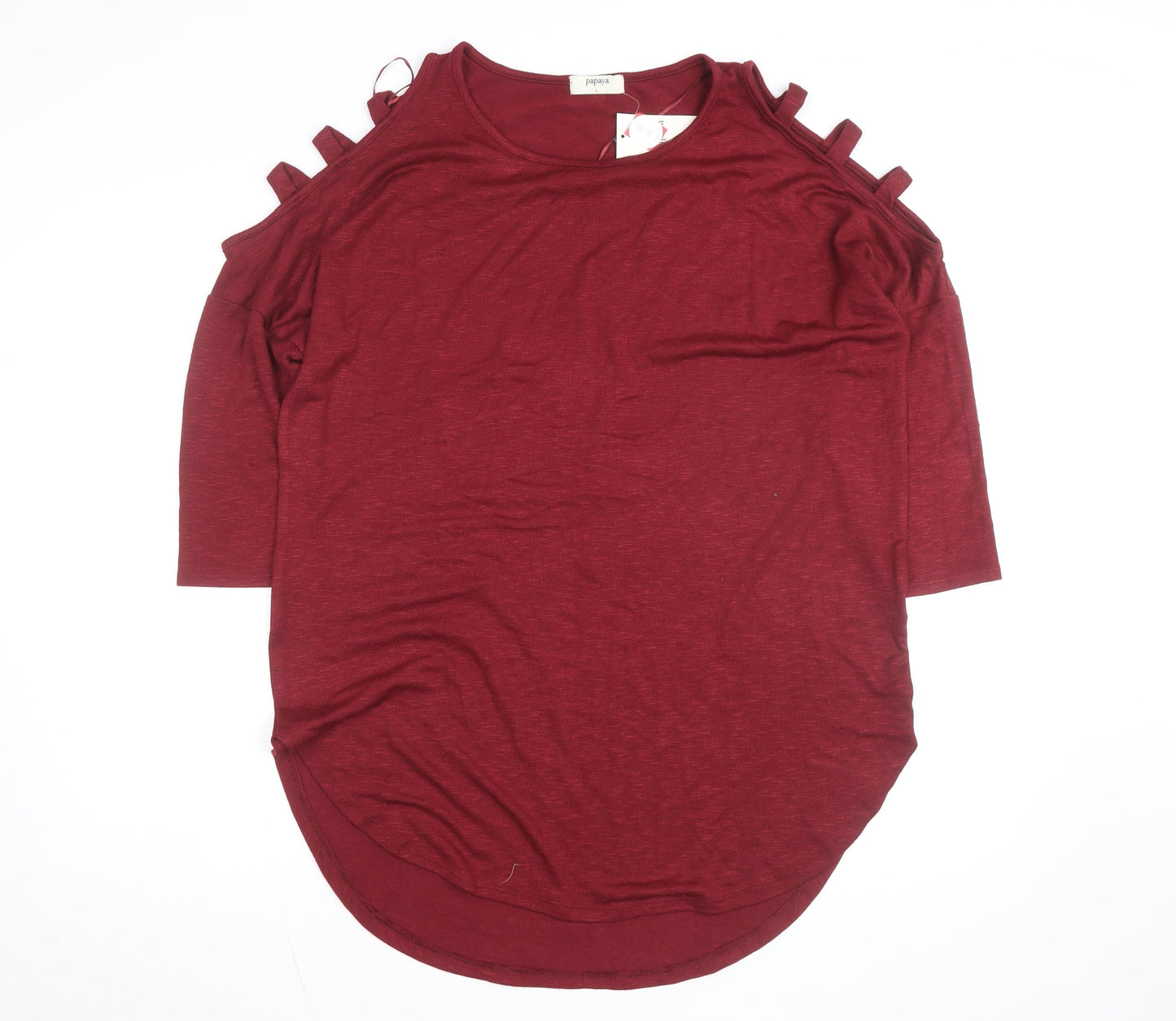 Papaya Women's Red Cold Shoulder 3/4 Sleeve Jersey T-Shirt L