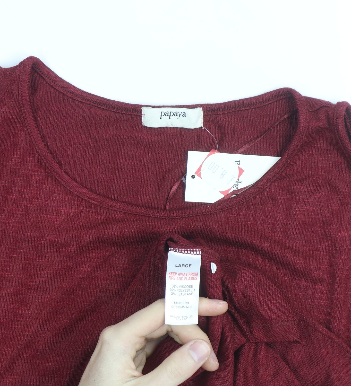 Papaya Women's Red Cold Shoulder 3/4 Sleeve Jersey T-Shirt L