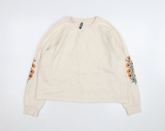 Pieces Women Beige Embroidered Pullover Sweatshirt M