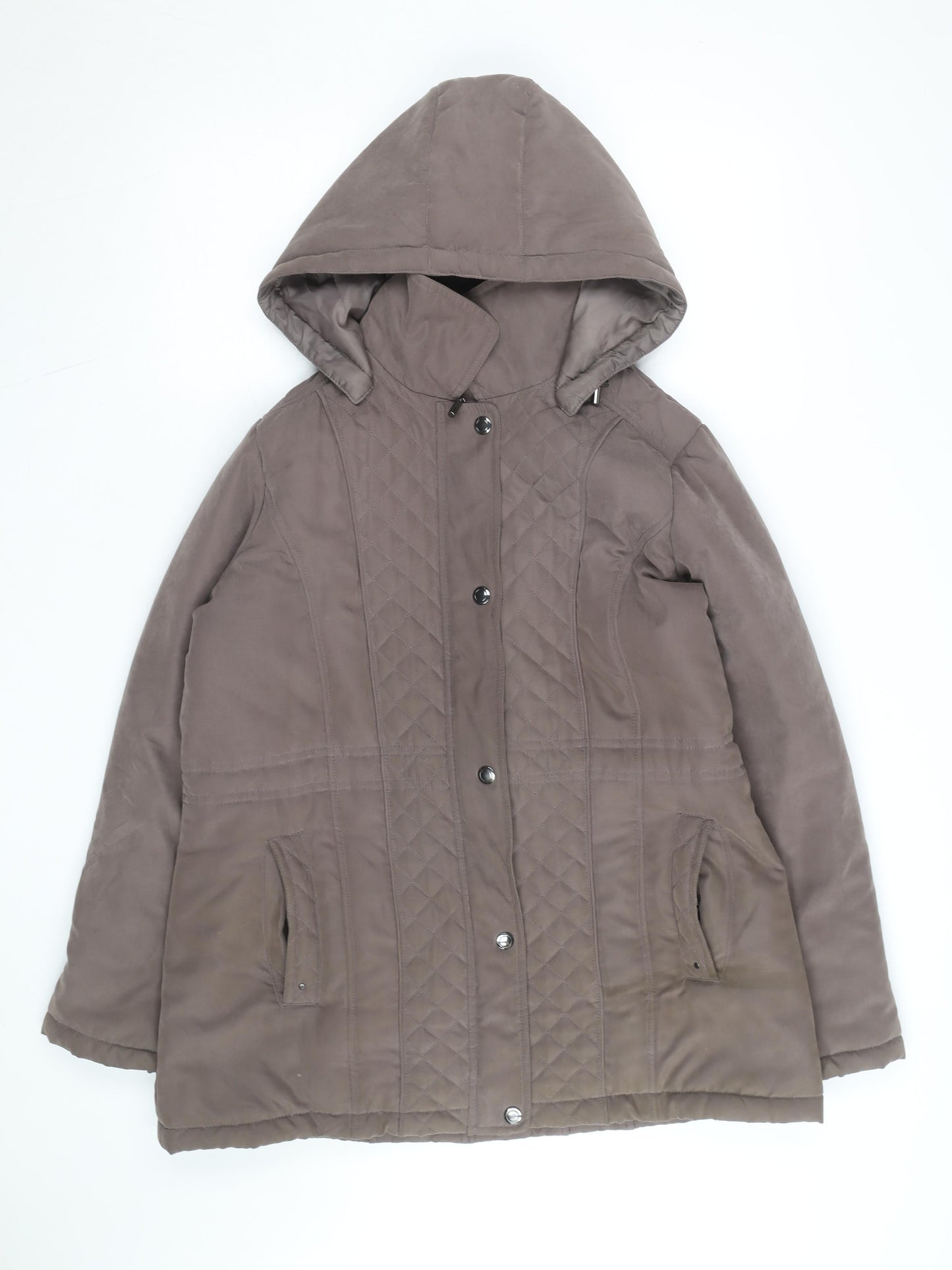 First Avenue Women's Brown Quilted Hooded Mid-Length Puffer Coat Size 14