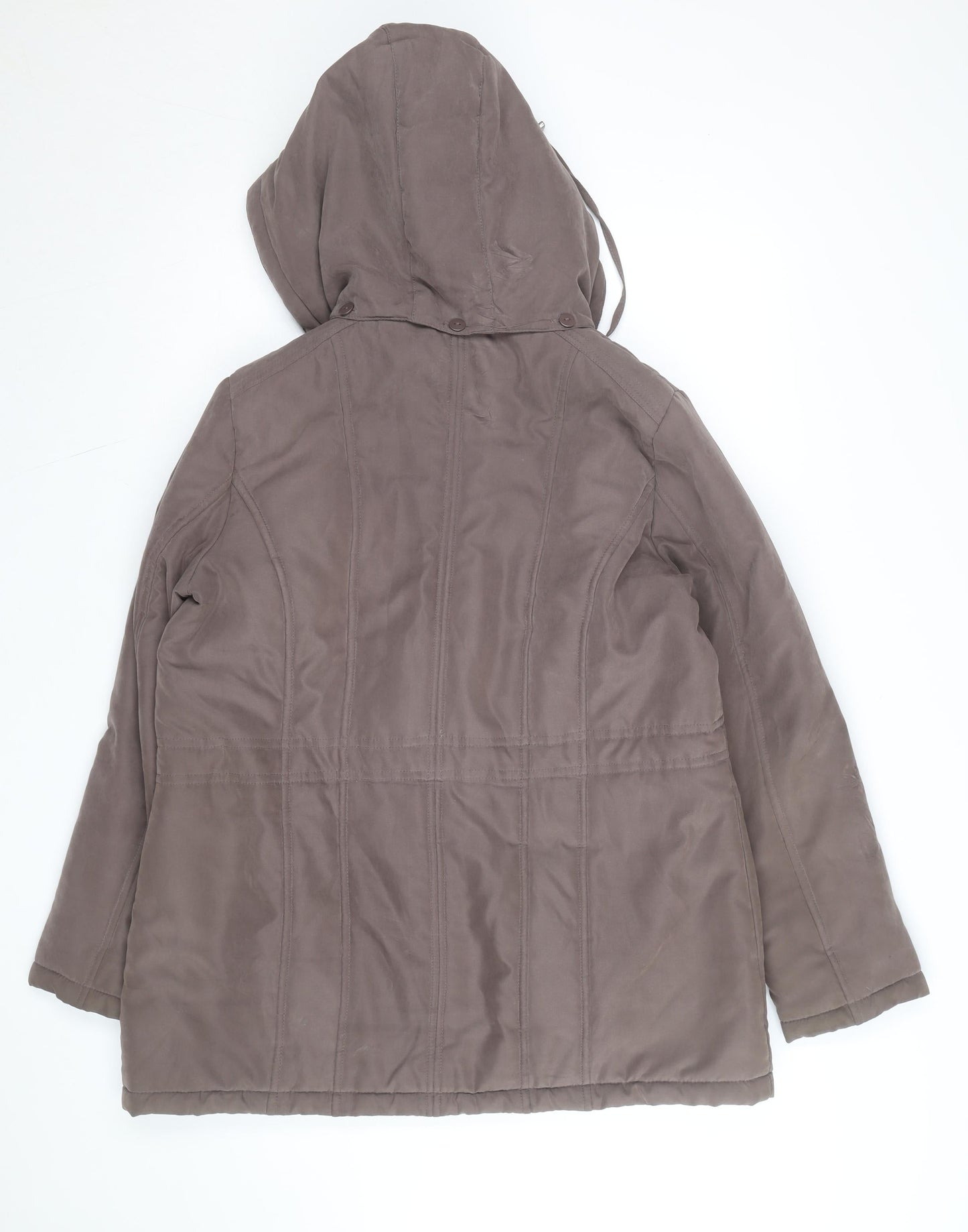 First Avenue Women's Brown Quilted Hooded Mid-Length Puffer Coat Size 14