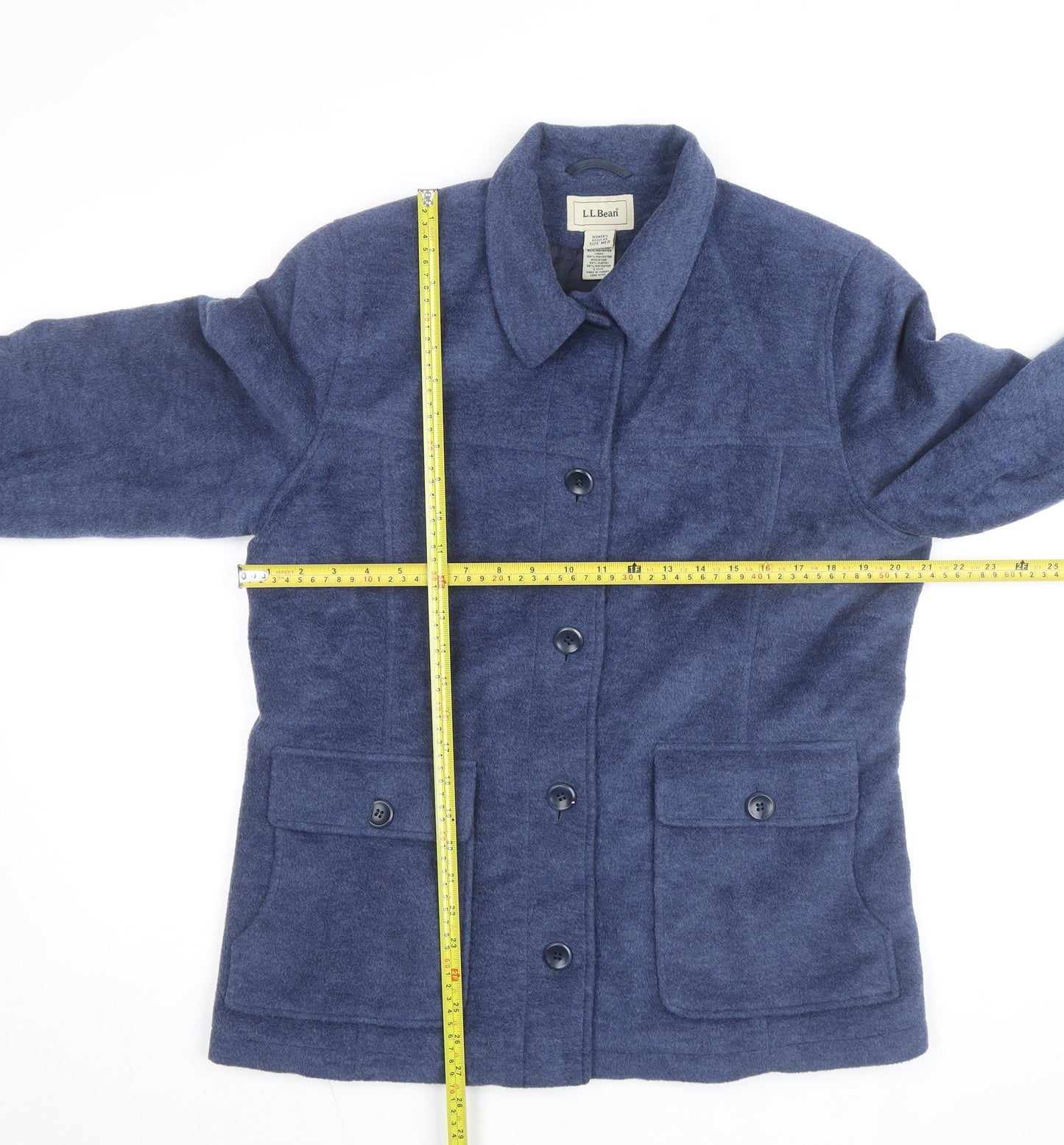 L.L. Bean Women's Blue Wool Blend Mid-Length Button Jacket Size M