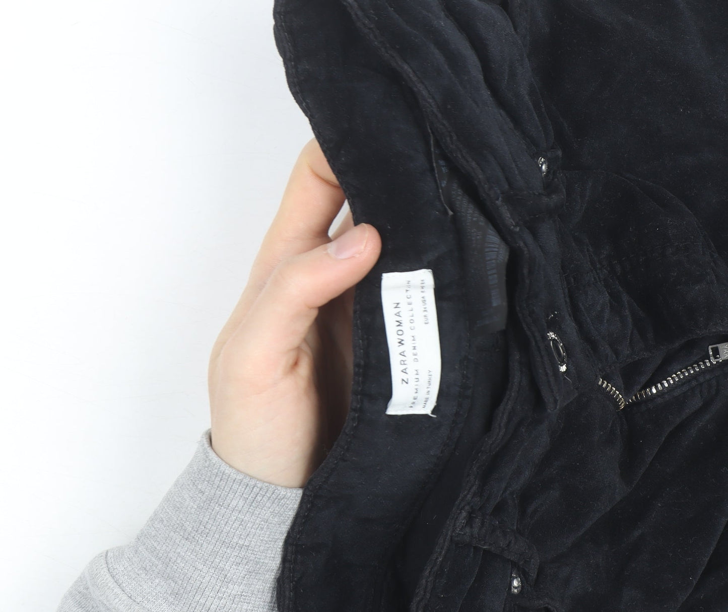 Zara Woman Black Corduroy Skinny Trousers Size 10 Slim Fit