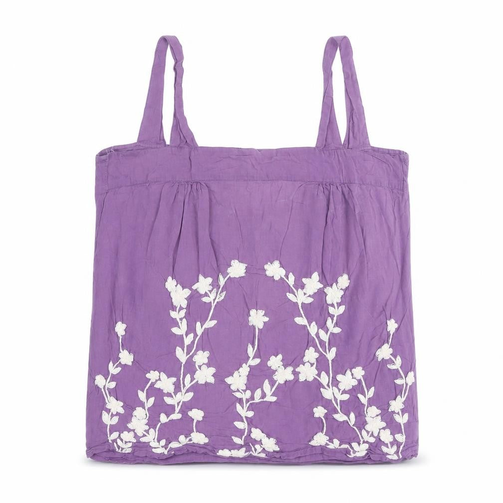 Wallis Women Purple Floral Embroidered Cotton Camisole Top Size 12