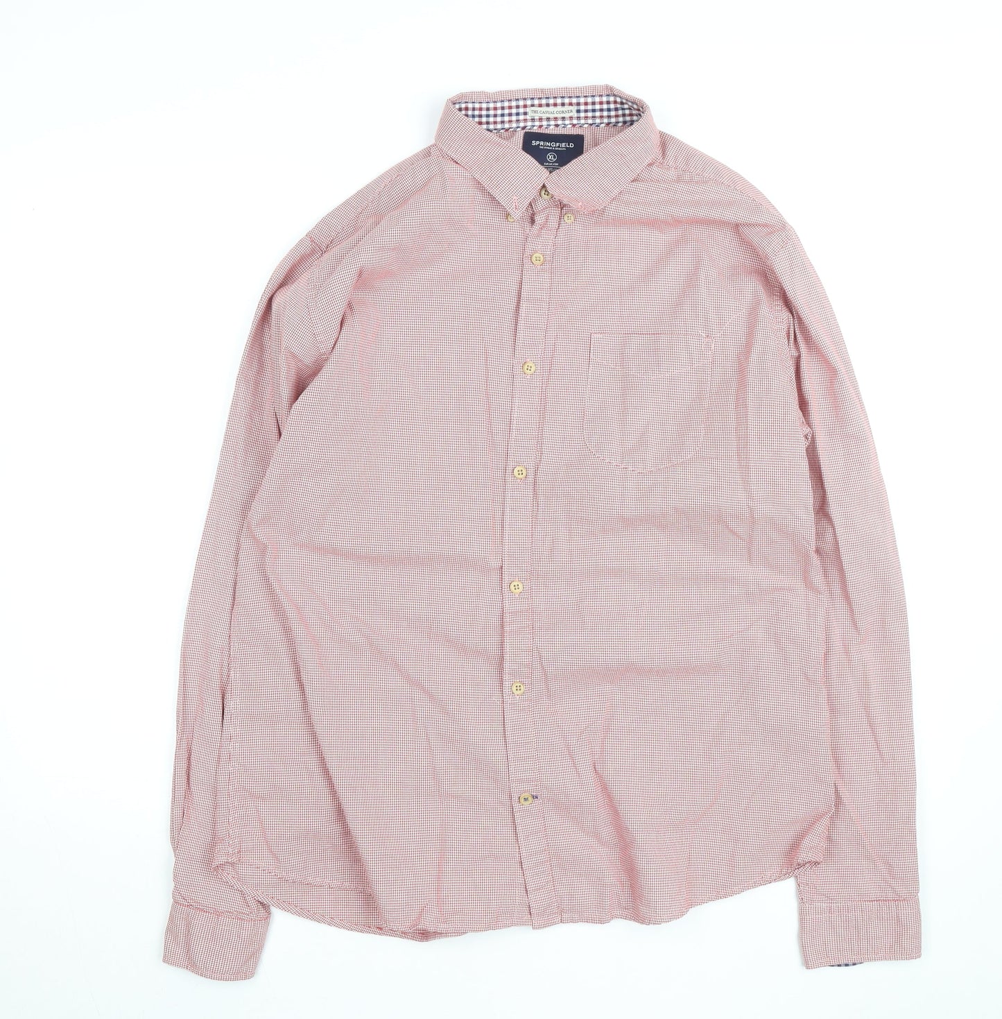 Springfield Men's Red Check Button-Down Shirt XL Custom Fit