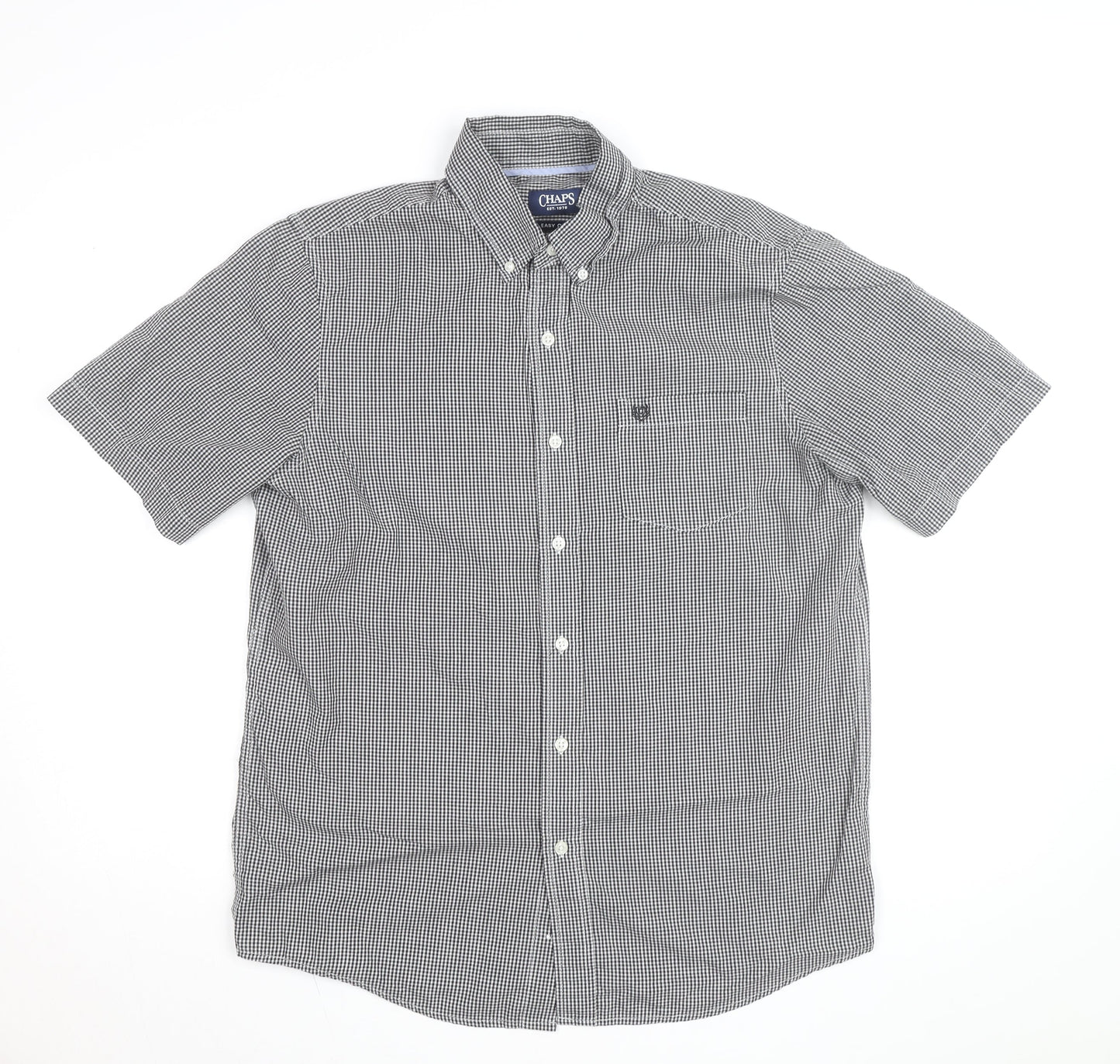 Chaps Mens Black Check Short Sleeve Button-Down Shirt L