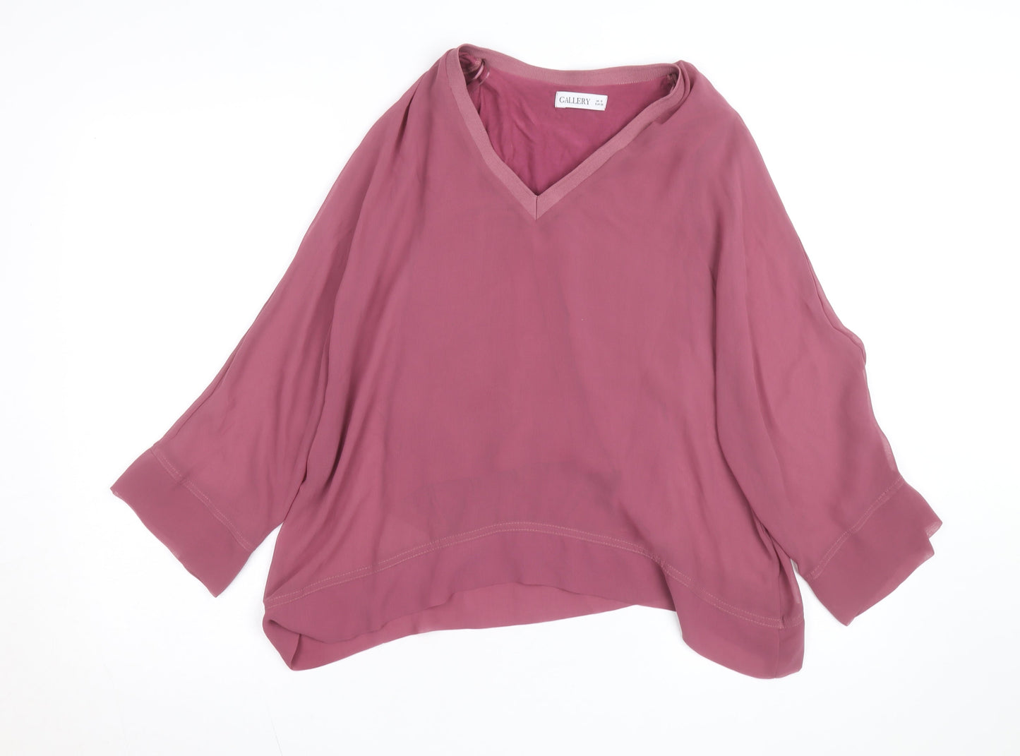 Gallery Women’s Pink V-Neck Chiffon Tunic Blouse Size 8
