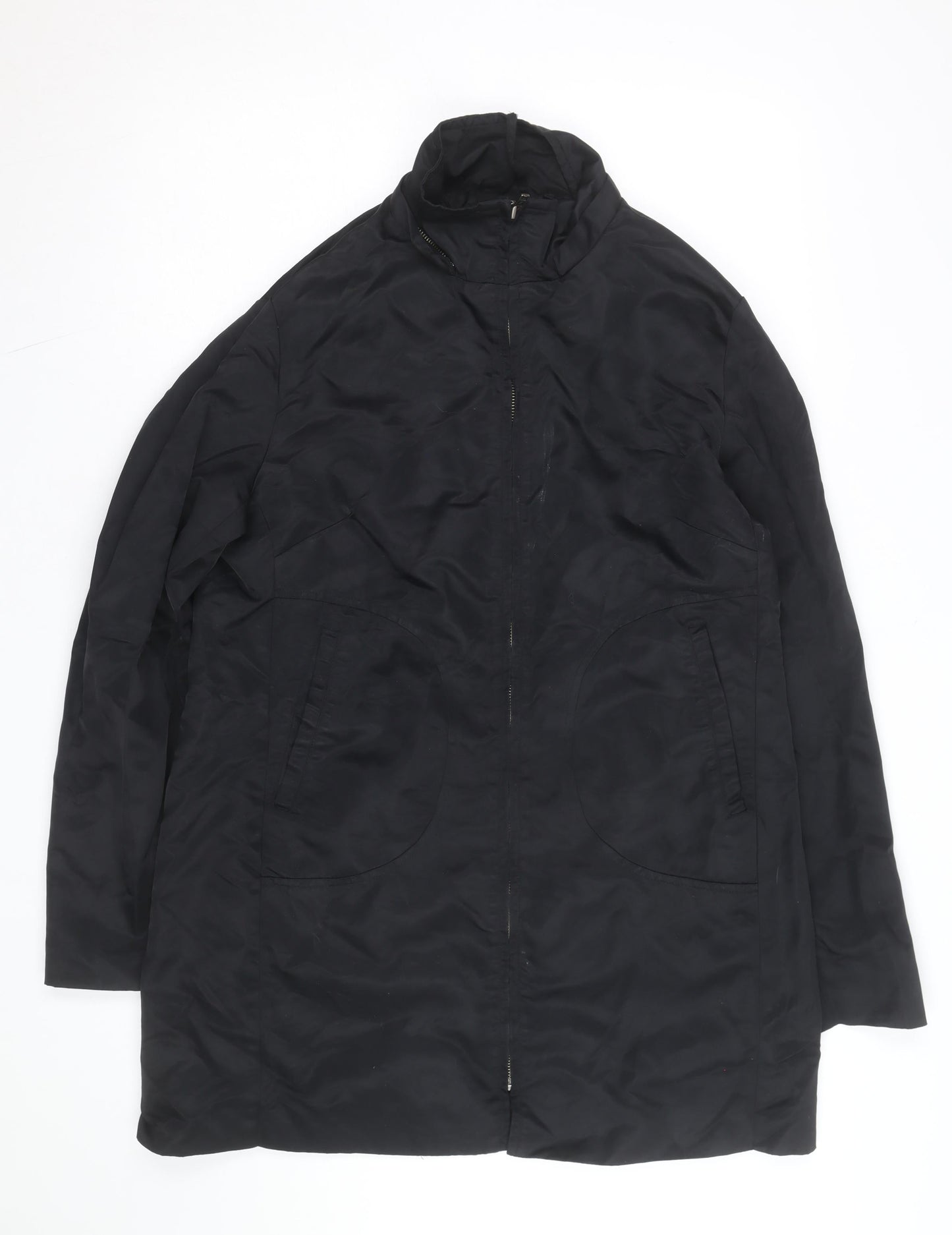 MOTTO Womens Black Long Rain Coat Size 14 Water Resistant Zip Jacket