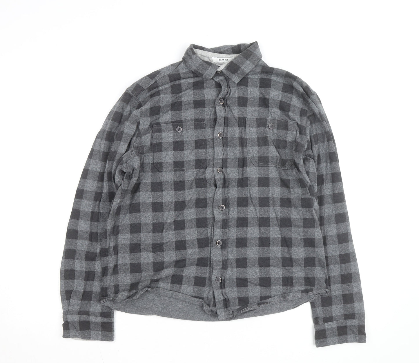 Tailor Vintage Men's Grey Checked Flannel Slim Fit Shirt L