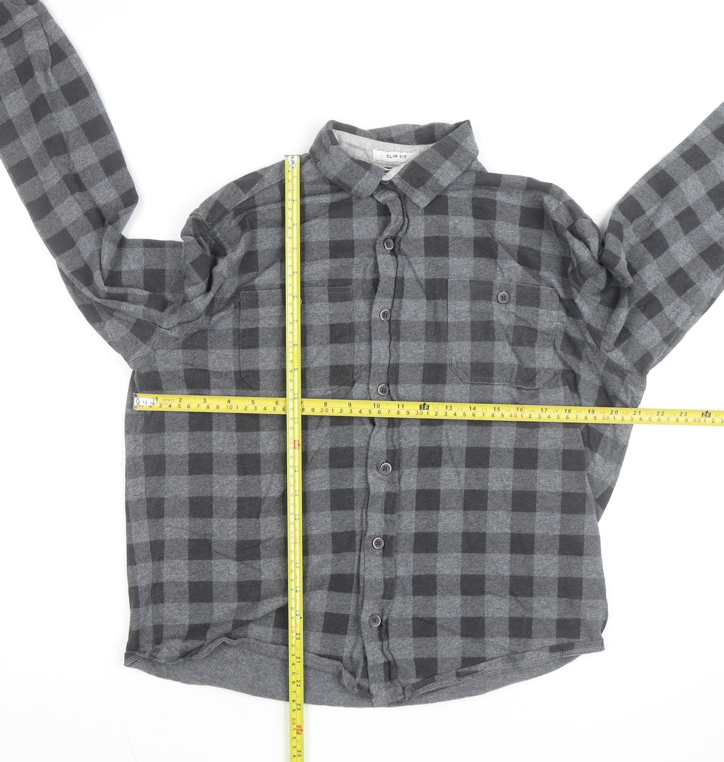 Tailor Vintage Men's Grey Checked Flannel Slim Fit Shirt L