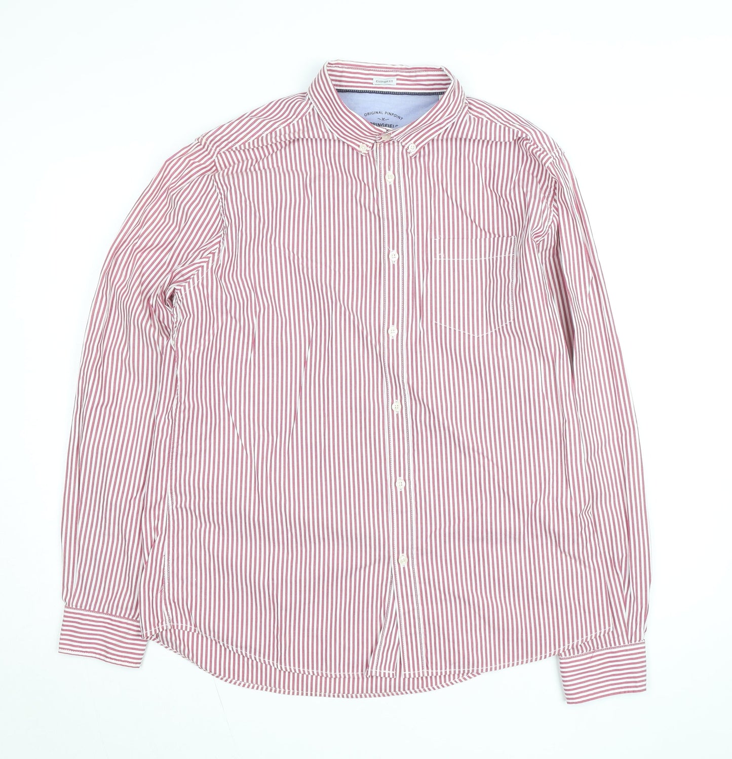 Springfield Men Red Striped Button-Down Cotton Shirt XL Slim Fit