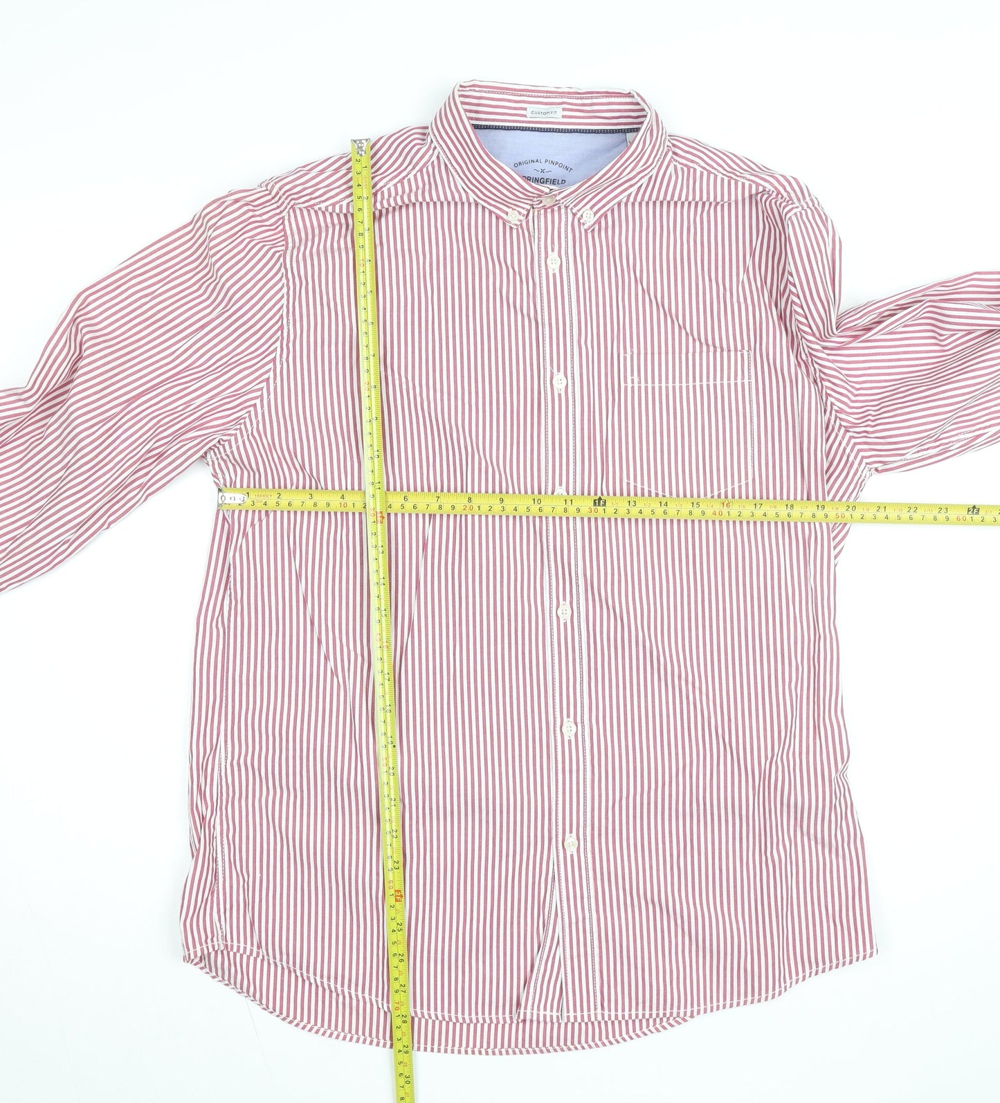 Springfield Men Red Striped Button-Down Cotton Shirt XL Slim Fit