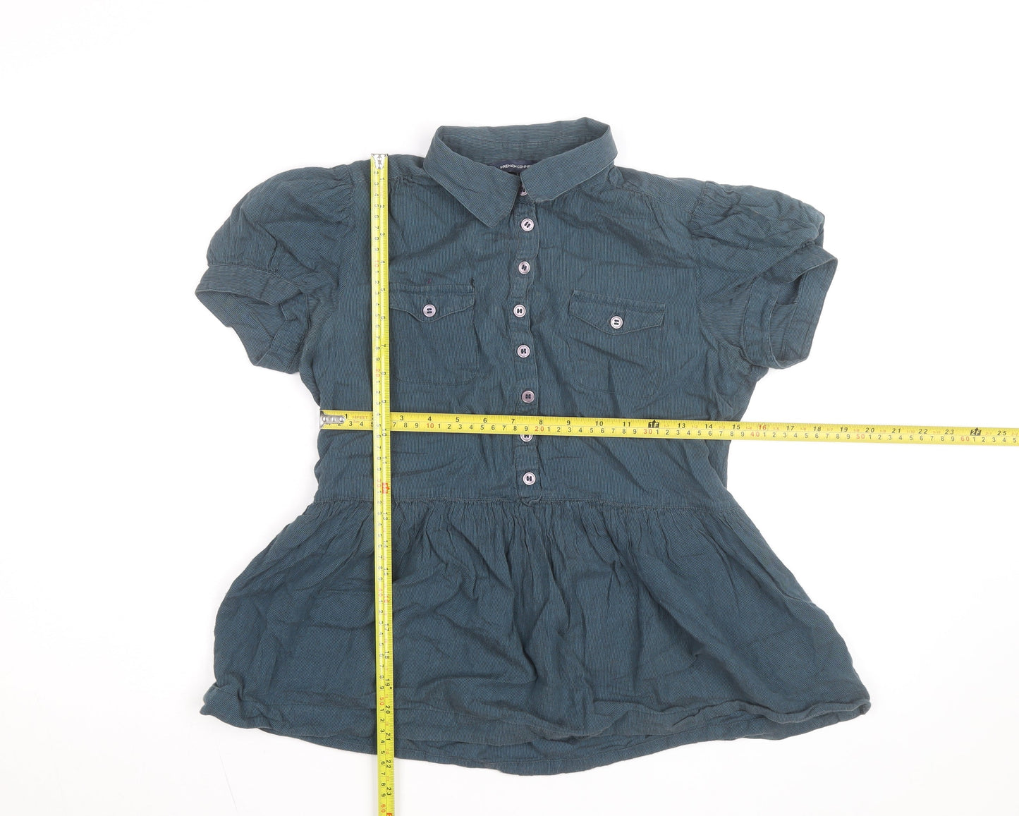 French Connection Women’s Blue Cotton Button-Up Tunic Top Size 12