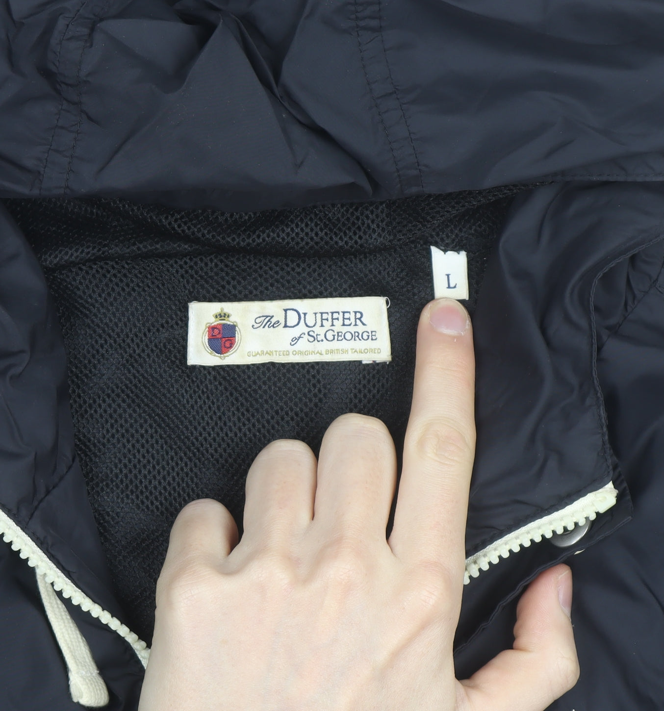 The Duffer of St. George Men's Black L Hooded Windbreaker Jacket