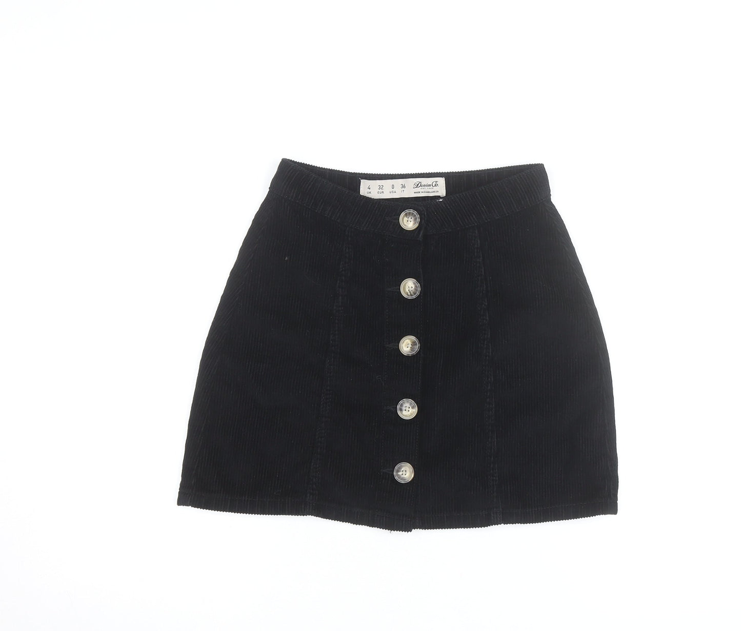 Denim Co. Womens Black Corduroy A-Line Button Mini Skirt Size 4