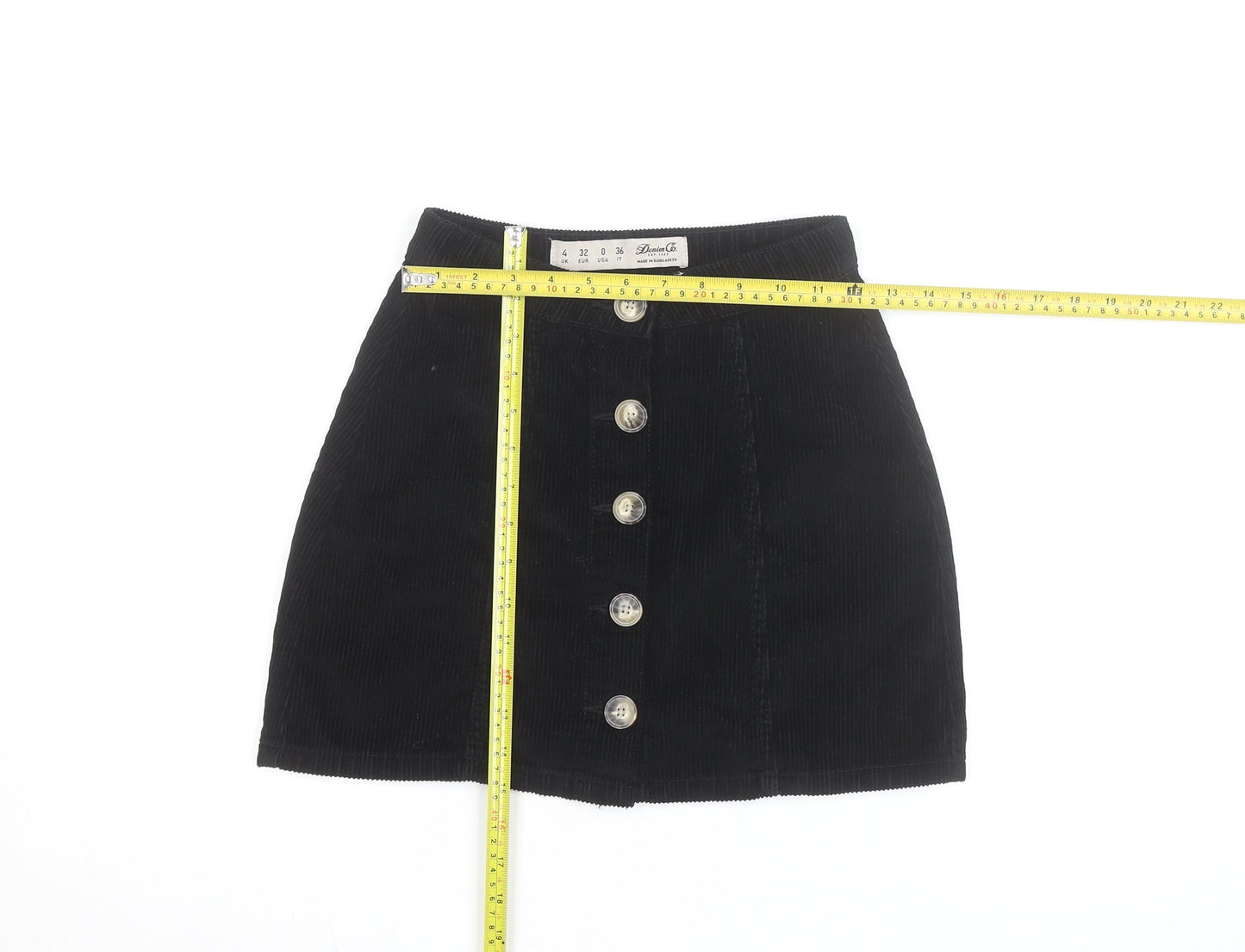 Denim Co. Womens Black Corduroy A-Line Button Mini Skirt Size 4