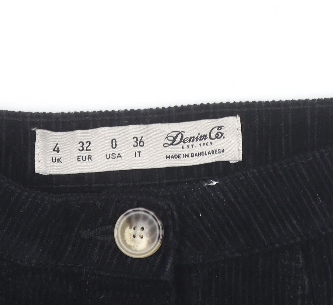 Denim Co. Womens Black Corduroy A-Line Button Mini Skirt Size 4