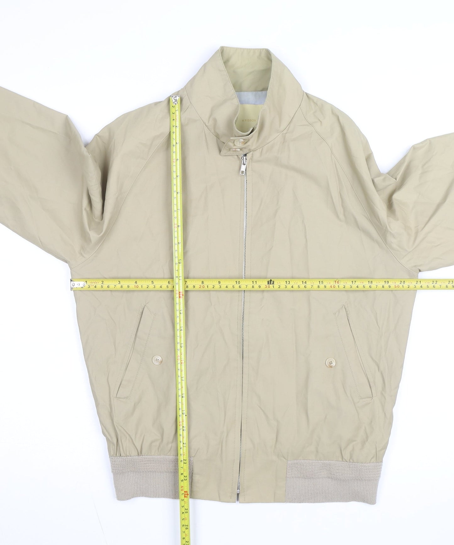 a RIBBON Men's Beige Bomber Jacket Medium Cotton Blend Stand-Up Collar