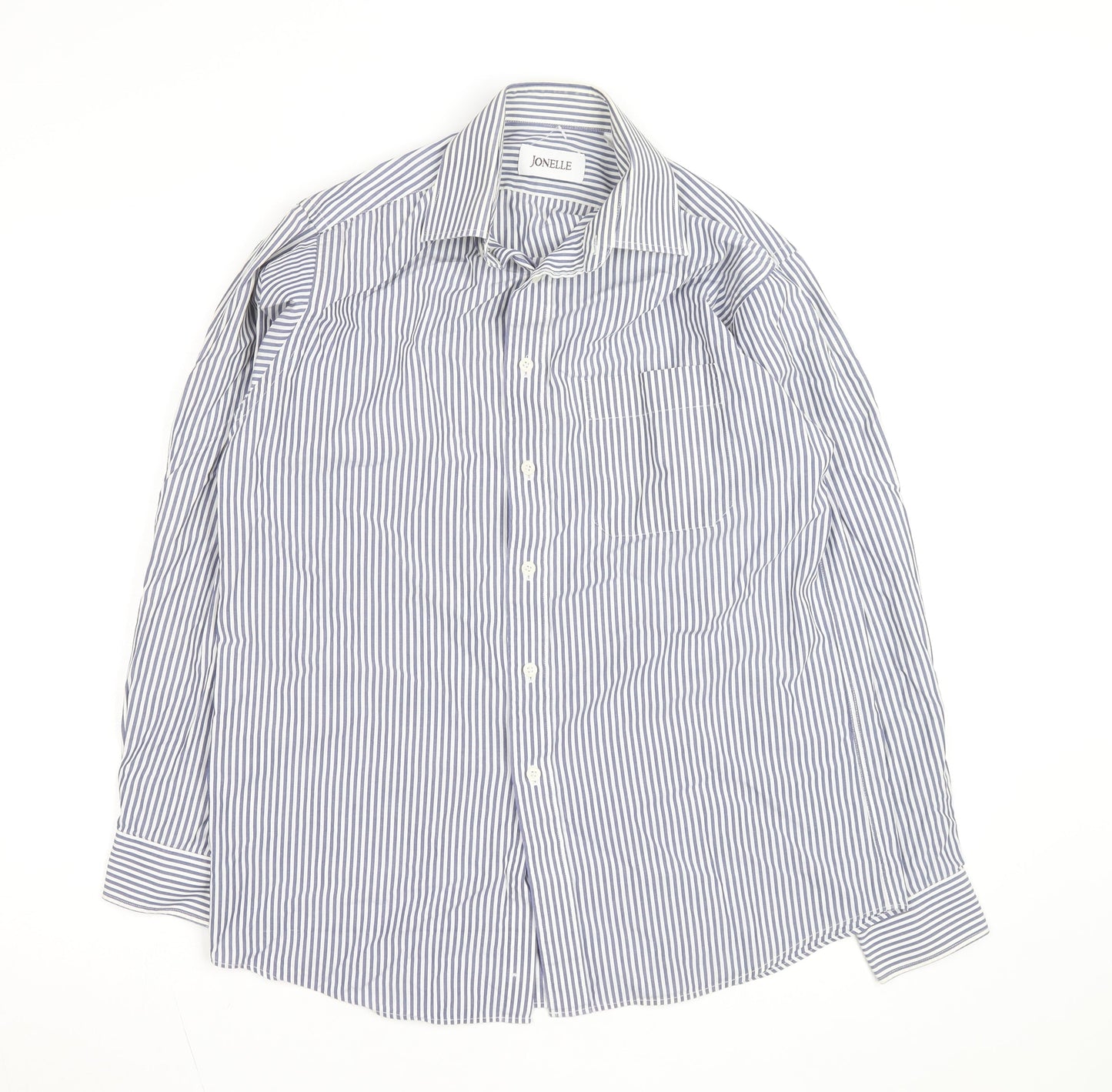 Jonelle Men's Blue Striped Cotton Long Sleeve Button-Up Shirt 15/38 Regular